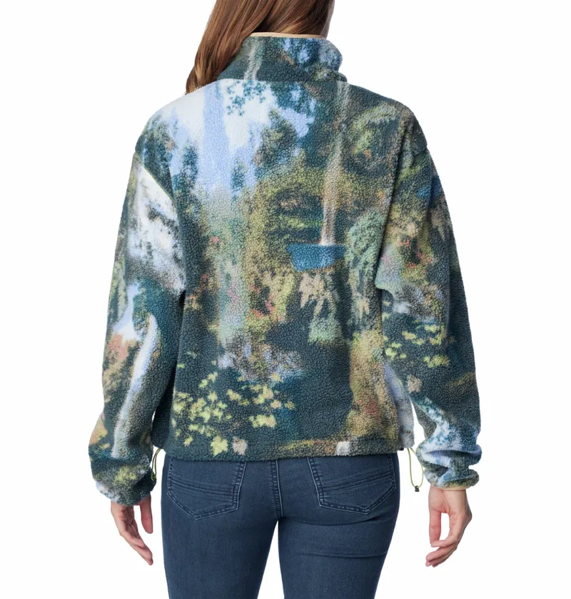 Columbia Women's Helvetia Cropped Half Snap Fleece - Napa Green Chasing Falls Print-1