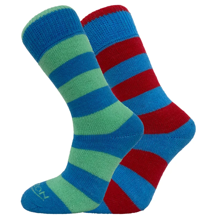 Horizon Heritage Merino Outdoor Socks 2 pack - Hoops Azure Blue/Teal/Ruby