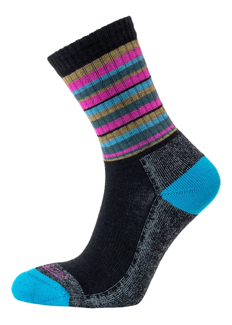 Horizon Women's Premium Micro Crew Sock - Anthracite/Raspberry Stripe