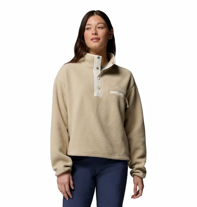 Columbia Women's Helvetia II Cropped Sherpa Half Snap Fleece - Ancient Fossil/Dark Stone/Chalk