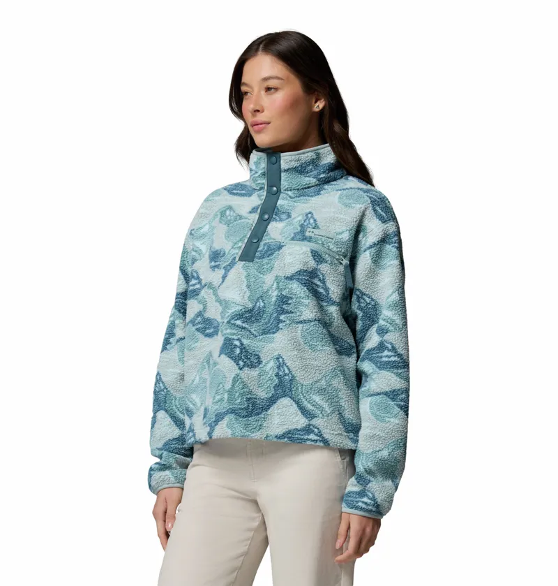 Columbia Women's Helvetia II Cropped Sherpa Half Snap Printed Fleece - Marine Light/Sunscape-1