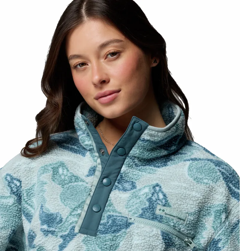 Columbia Women's Helvetia II Cropped Sherpa Half Snap Printed Fleece - Marine Light/Sunscape-5
