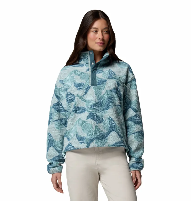 Columbia Women's Helvetia II Cropped Sherpa Half Snap Printed Fleece - Marine Light/Sunscape