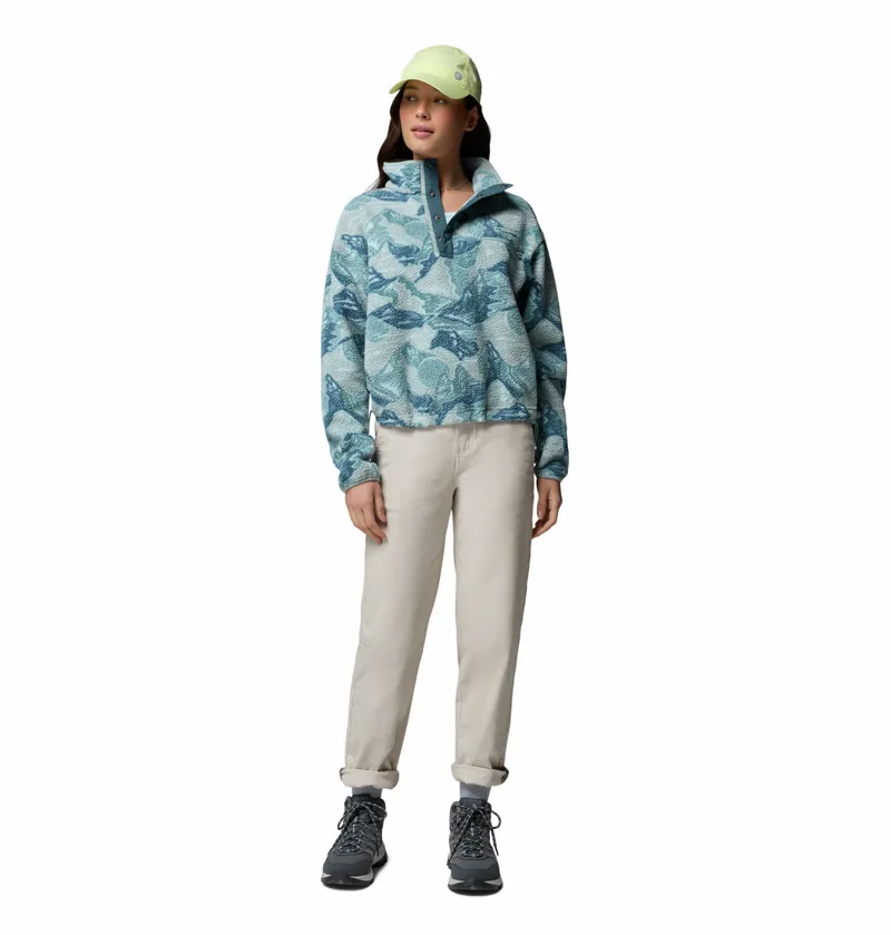 Columbia Women's Helvetia II Cropped Sherpa Half Snap Printed Fleece - Marine Light/Sunscape-3