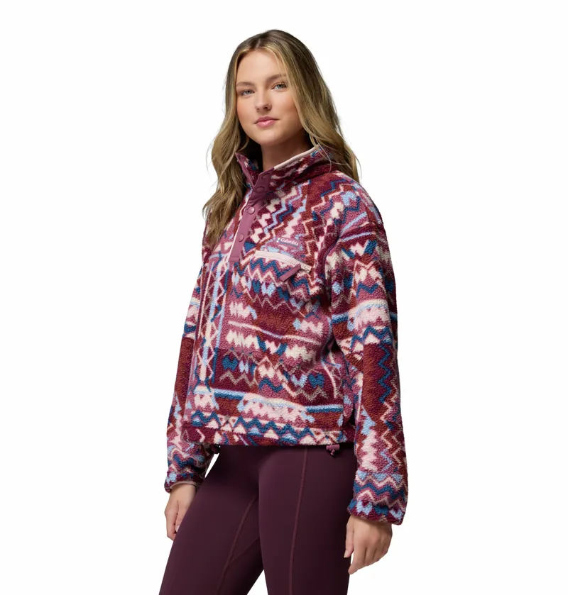 Columbia Women's Helvetia II Cropped Sherpa Half Snap Printed Fleece - Antique Mauve Geomix-1