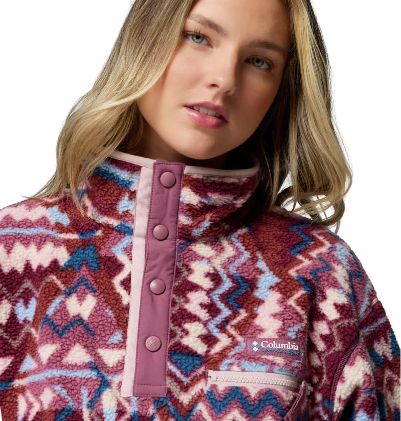 Columbia Women's Helvetia II Cropped Sherpa Half Snap Printed Fleece - Antique Mauve Geomix-5