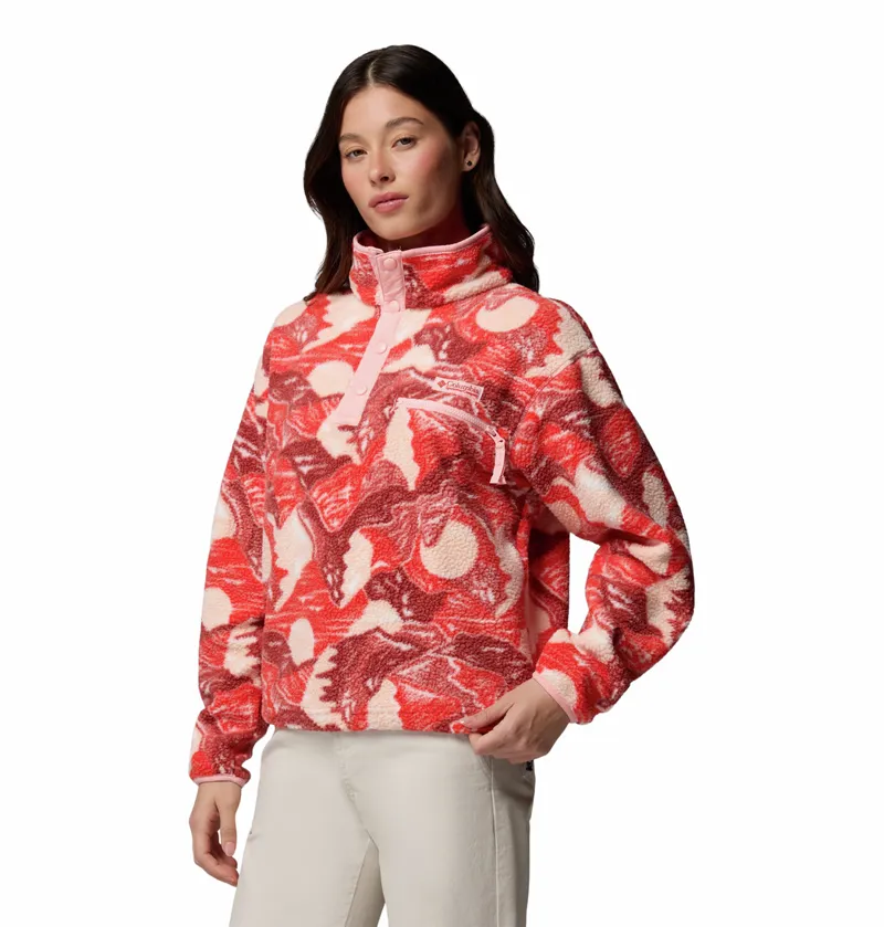 Columbia Women's Helvetia II Cropped Sherpa Half Snap Printed Fleece - Poppy Red/Sunscape-1