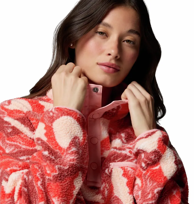 Columbia Women's Helvetia II Cropped Sherpa Half Snap Printed Fleece - Poppy Red/Sunscape-5