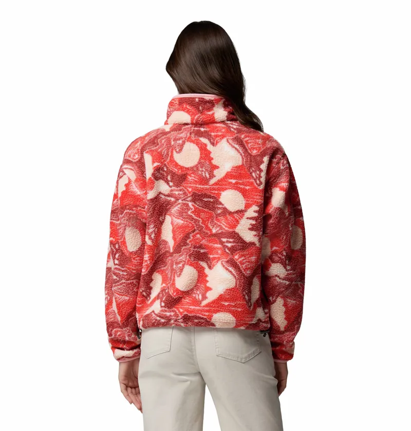 Columbia Women's Helvetia II Cropped Sherpa Half Snap Printed Fleece - Poppy Red/Sunscape-2
