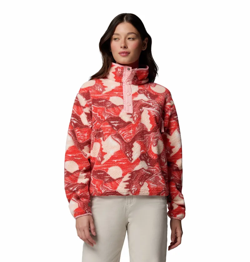 Columbia Women's Helvetia II Cropped Sherpa Half Snap Printed Fleece - Poppy Red/Sunscape