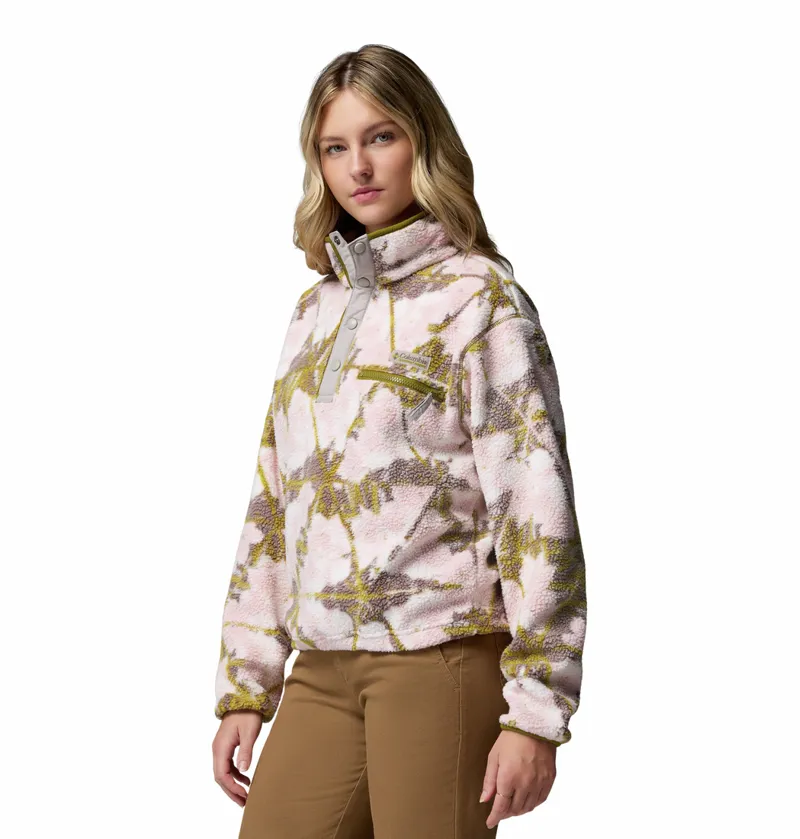Columbia Women's Helvetia II Cropped Sherpa Half Snap Printed Fleece - Pink Agate/Florascope-1