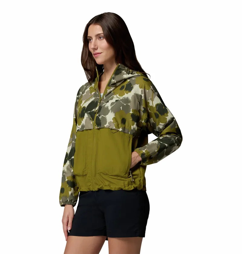 Columbia Women's Spire Valley Printed Hooded Windbreaker - Mossy Green Ikatbloom Print/Mossy Green-1