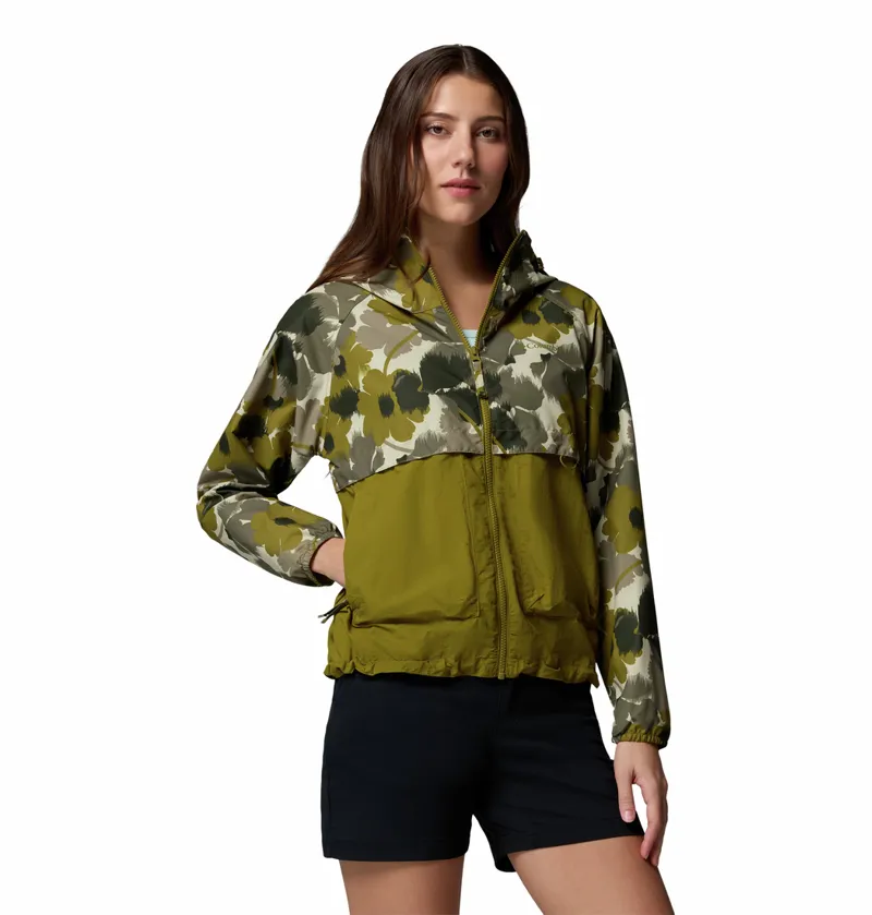 Columbia Women's Spire Valley Printed Hooded Windbreaker - Mossy Green Ikatbloom Print/Mossy Green