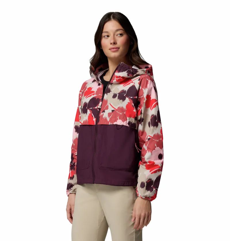 Columbia Women's Spire Valley Printed Hooded Windbreaker - Washed Red Ikatbloom Print/Moonvista