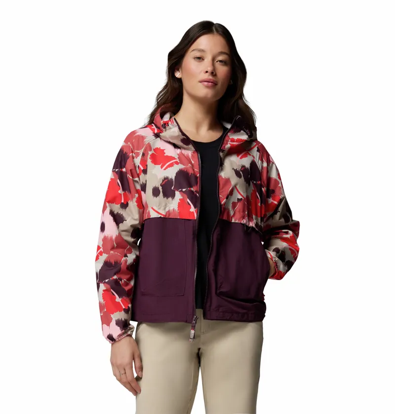 Columbia Women's Spire Valley Printed Hooded Windbreaker - Washed Red Ikatbloom Print/Moonvista-5