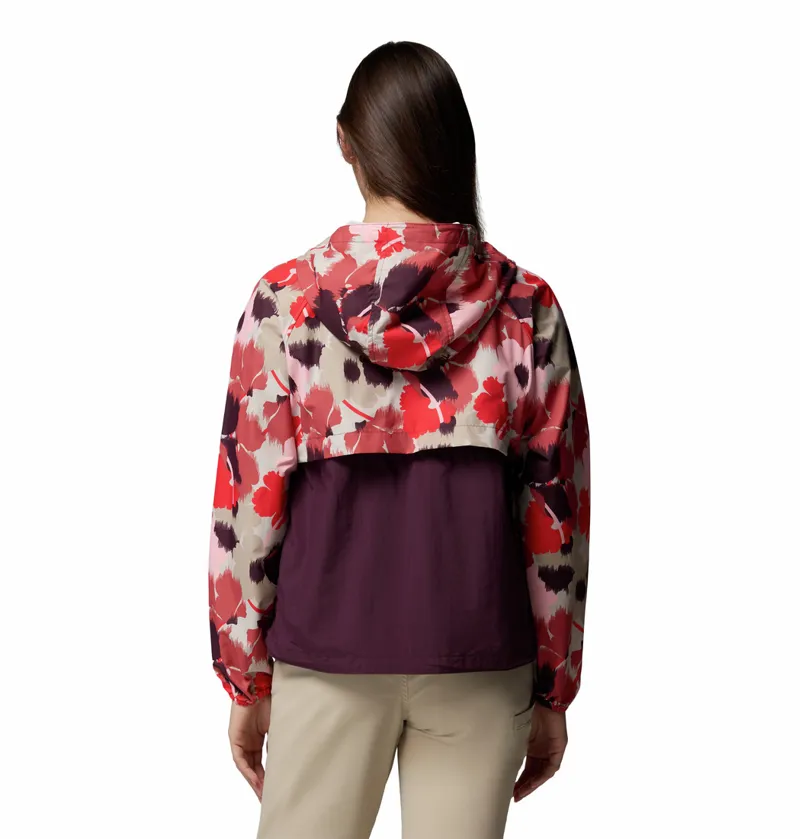 Columbia Women's Spire Valley Printed Hooded Windbreaker - Washed Red Ikatbloom Print/Moonvista-1