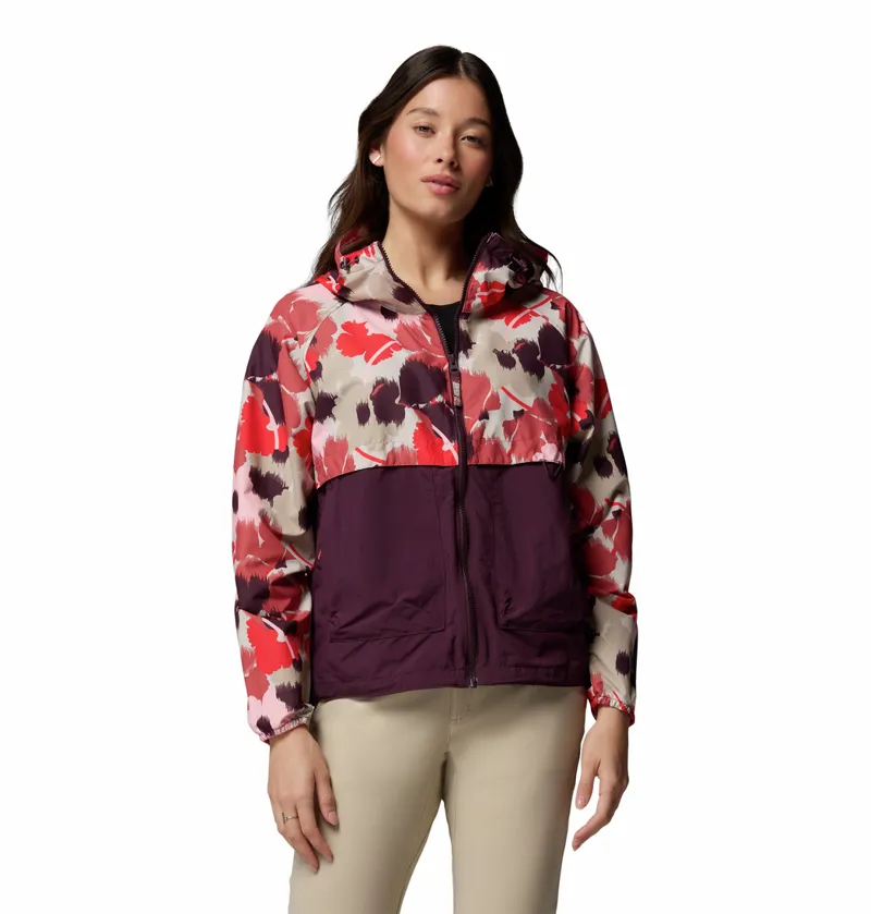 Columbia Women's Spire Valley Printed Hooded Windbreaker - Washed Red Ikatbloom Print/Moonvista-2