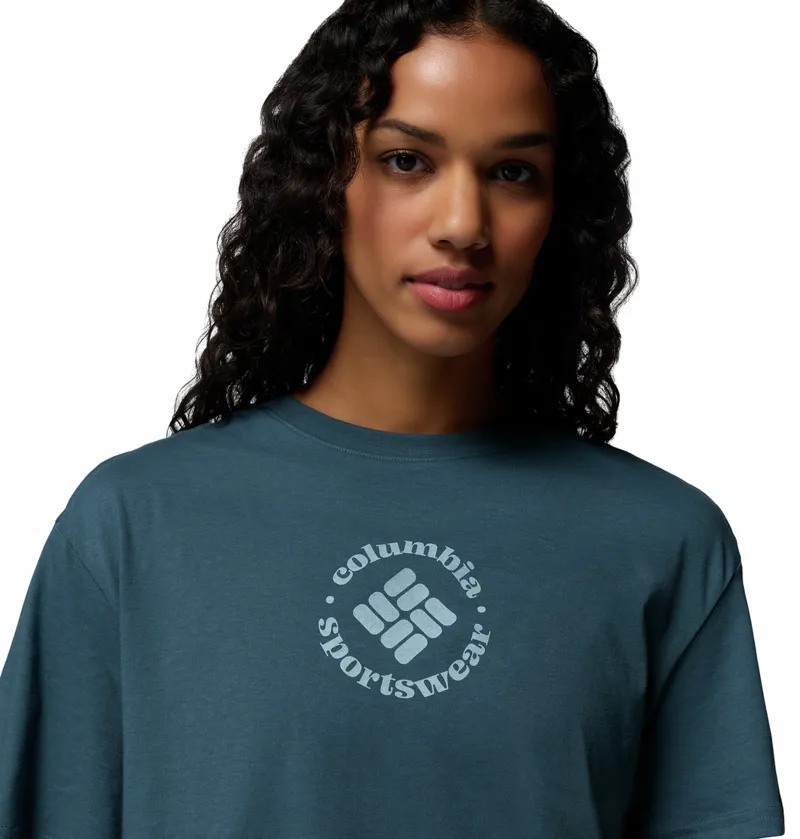 Columbia Women's Rolling Bend Graphic Relaxed Crop T-Shirt - Everblue/Gem Focused-3