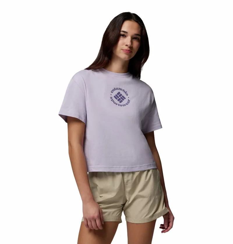Columbia Women's Rolling Bend Graphic Relaxed Crop T-Shirt - Lavender Pearl/Gem Focused