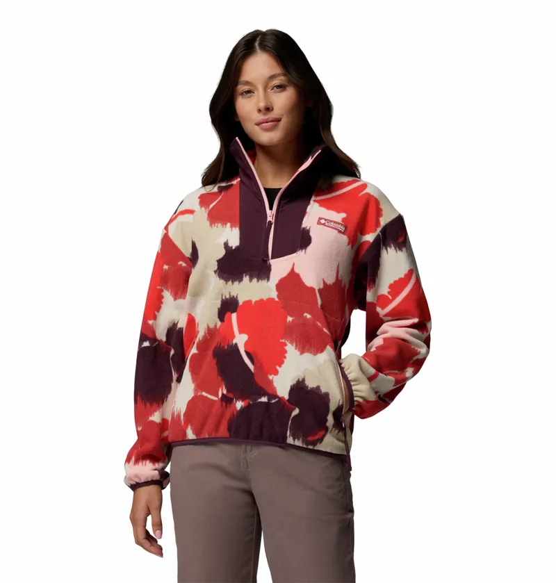 Columbia Women's Sequoia Grove Printed Half Zip Fleece - Washed Red/Ikatbloom-1