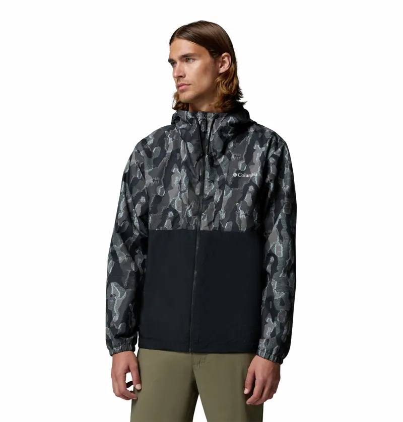 Columbia Men's Spire Valley Hooded Windbreaker -  Black Treebark/Black