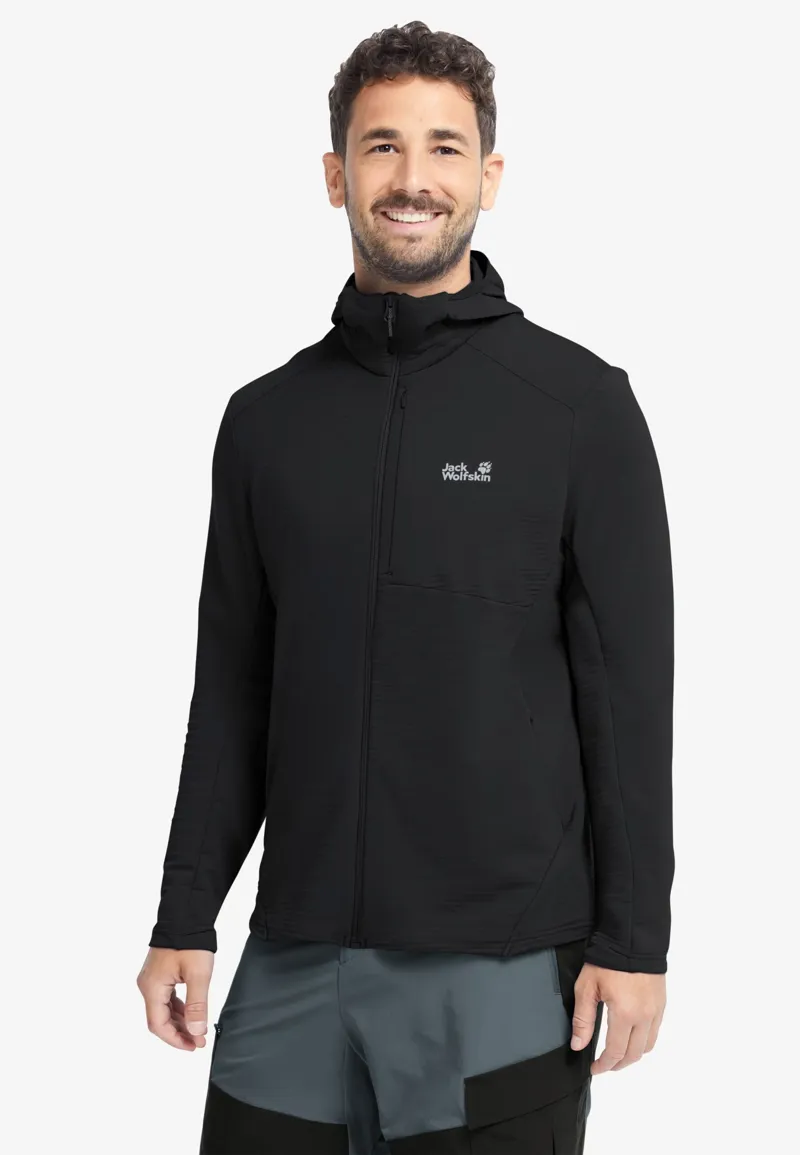 Jack Wolfskin Men's Litestride Hooded Full Zip Fleece - Black-2