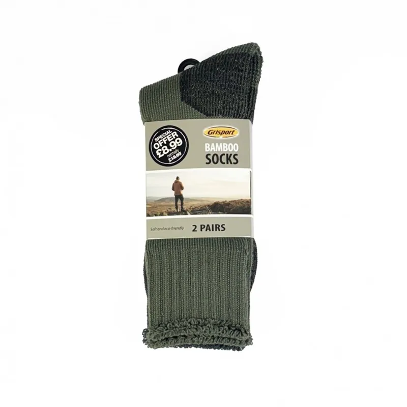 Grisport Men's Bamboo Socks 2 pack size 43-47 - Grey and Green