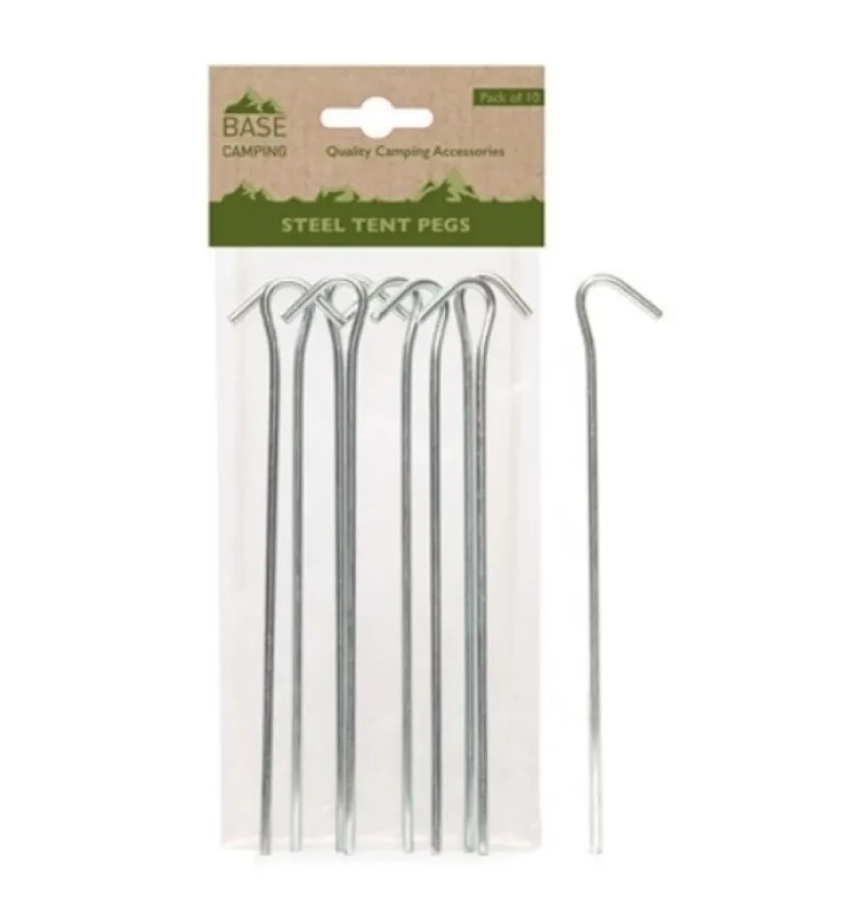 Base Camp Steel Tent Pegs 8 Inch - Pack of 10
