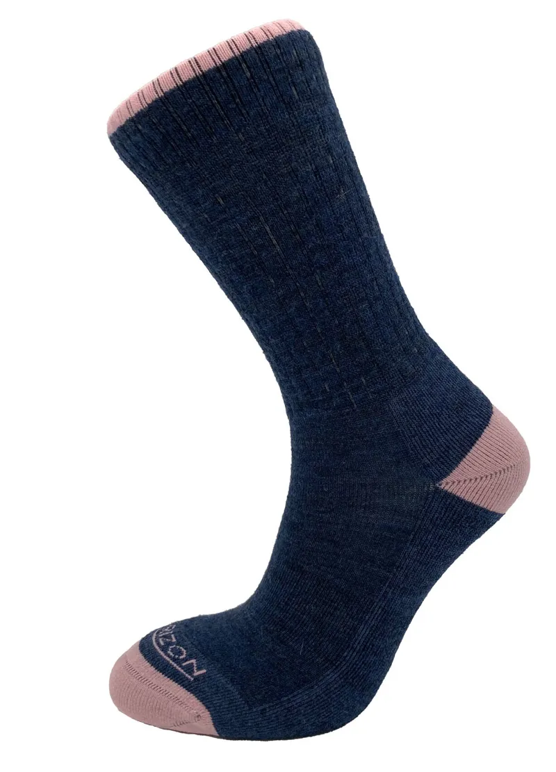 Horizon Women's Premium Micro Crew Sock - Blue Marl/Pink