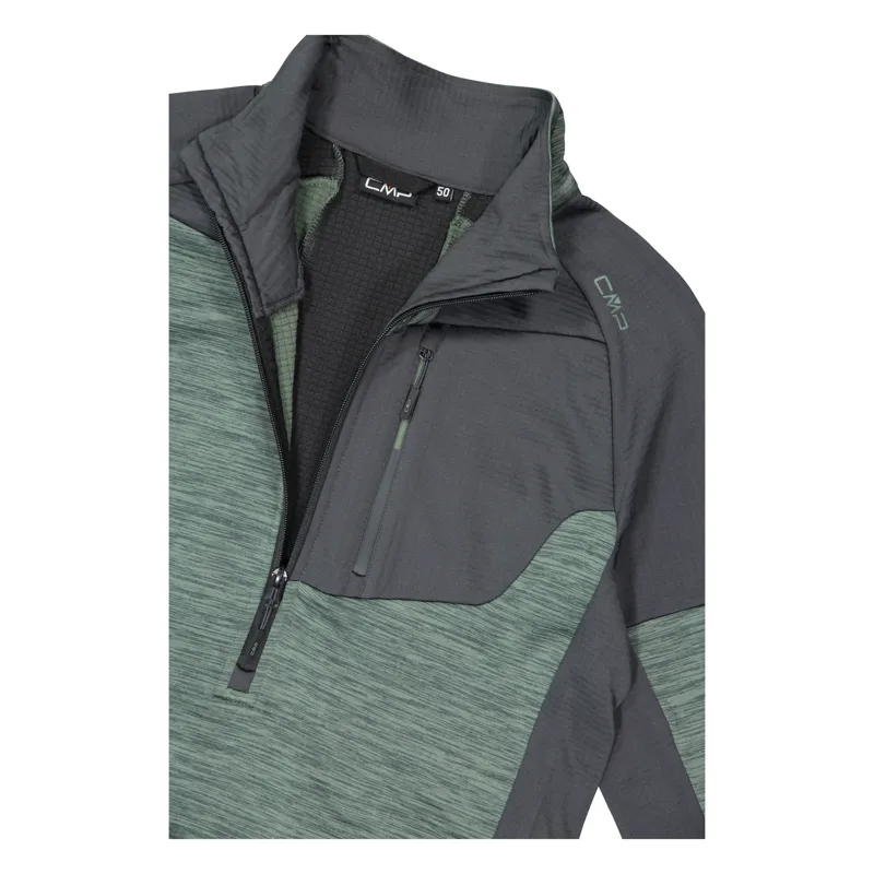 CMP Men's Melange Grid Tech fleece Half Zip - Musk/Miel-3