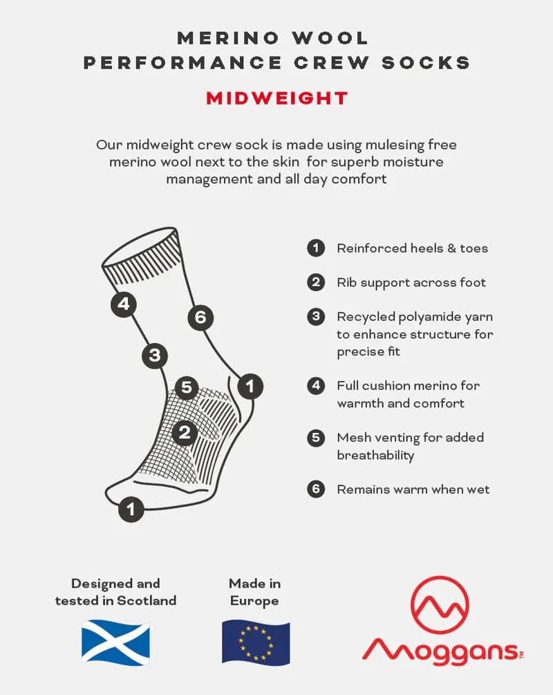 Moggans Midweight Merino Crew Socks - Grey/Teal-1