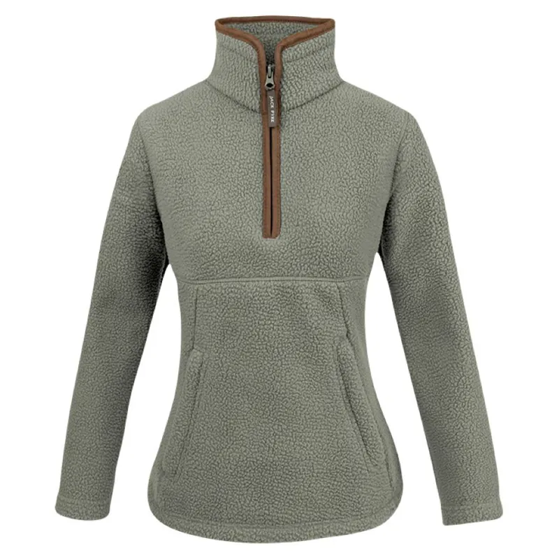 Jack Pyke Women's  Half Zip Sherpa Fleece Pullover - Sage Green