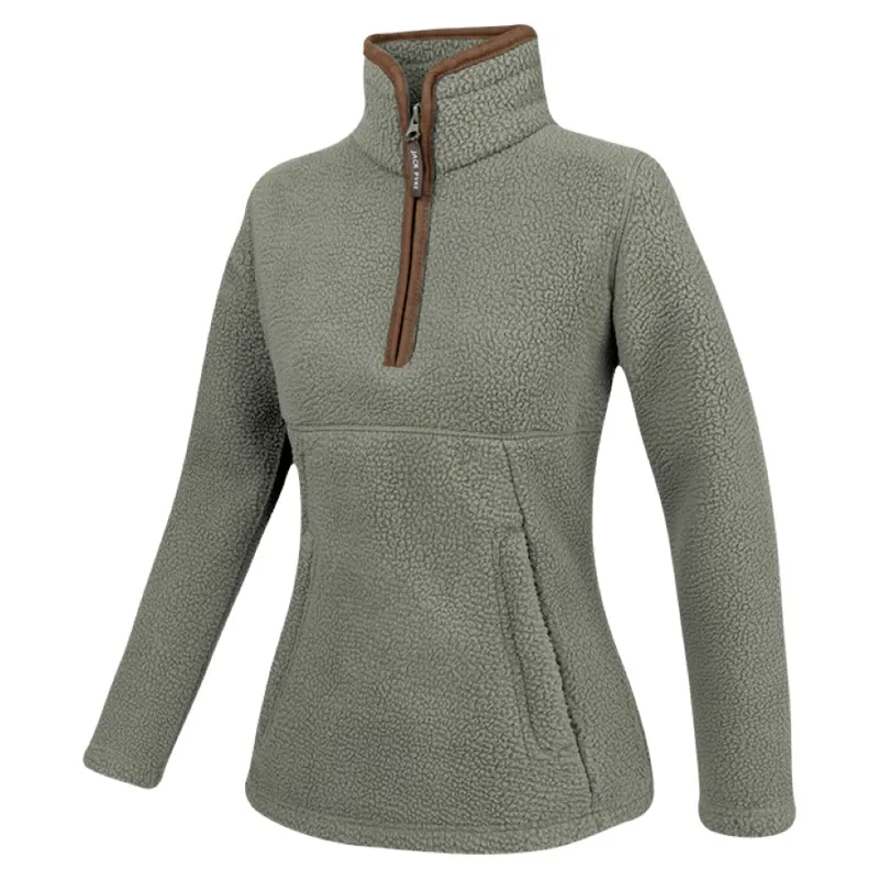 Jack Pyke Women's  Half Zip Sherpa Fleece Pullover - Sage Green-1