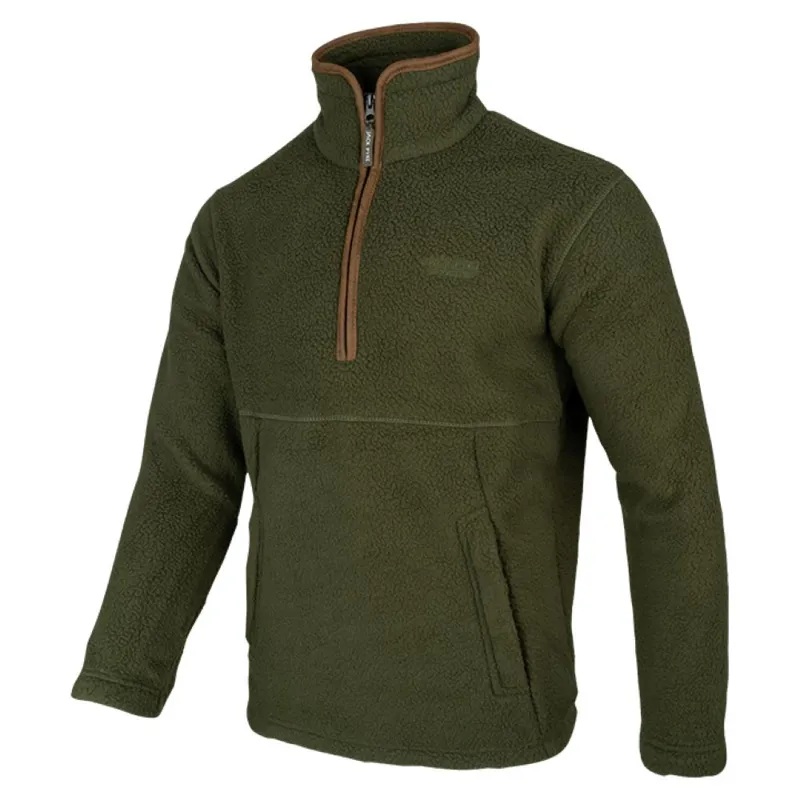Jack Pyke Men's Half Zip Sherpa Fleece Pullover - Olive-1