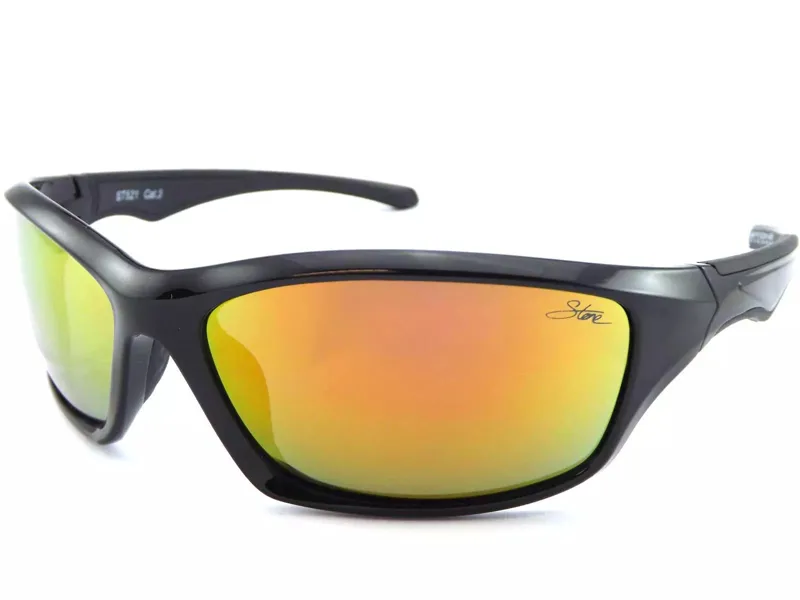 Stone ST521 Sunglasses - Shiny Black/Red Mirror