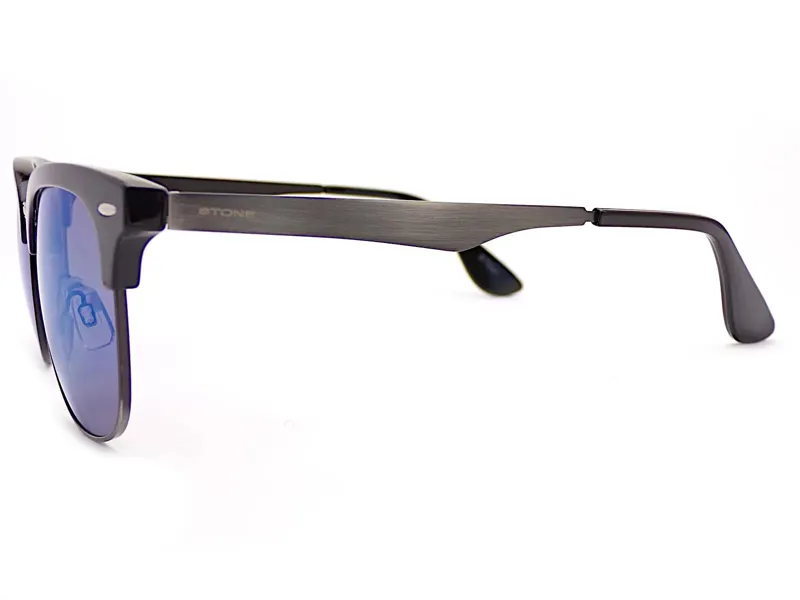 Stone ST641 Sunglasses - Shiny Black/Brushed Silver/Blue Mirror-2