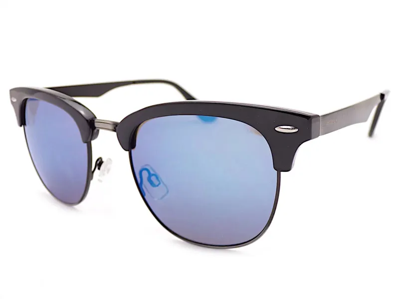 Stone ST641 Sunglasses - Shiny Black/Brushed Silver/Blue Mirror