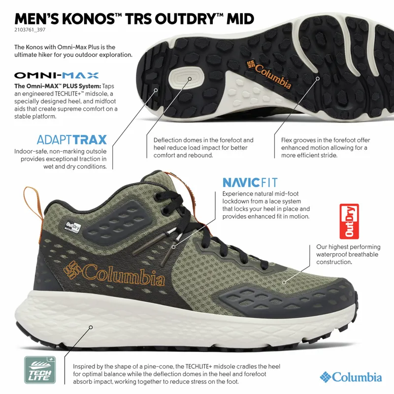 Columbia Men's Konos TRS OutDry Mid - Stone Green/Canyon Sun-10