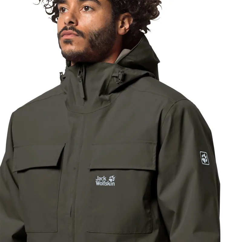 Jack Wolfskin Mens Winter Rain Jacket - Dark Moss-3