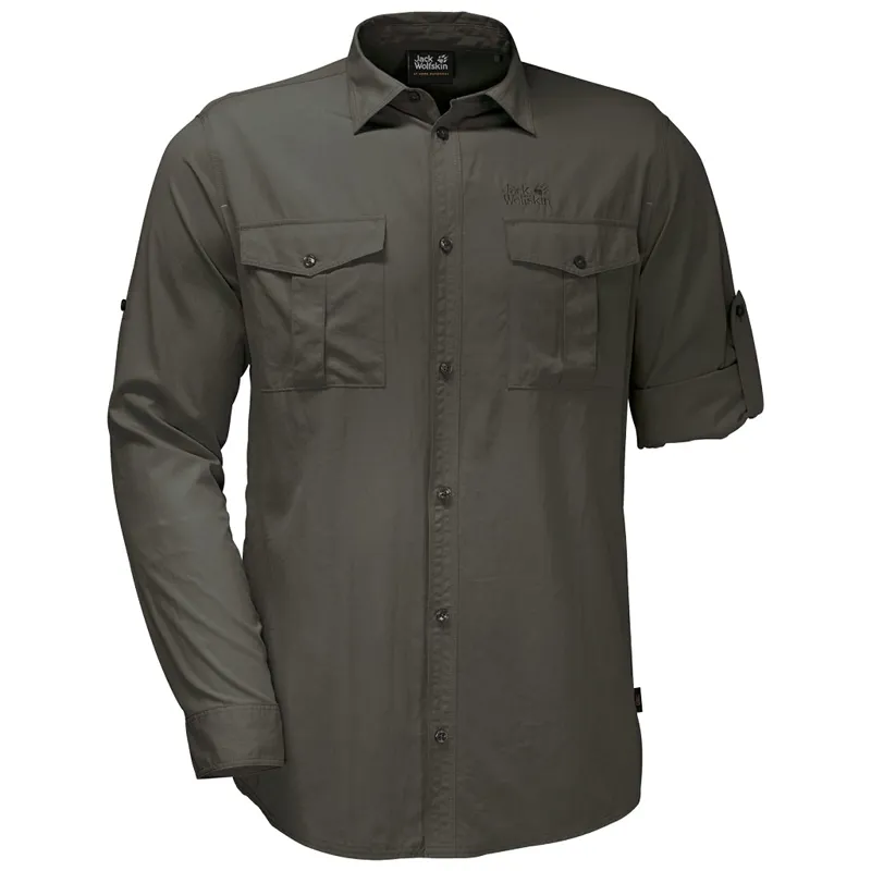 Jack Wolfskin Mens Atacama Roll Up Shirt Dark Moss