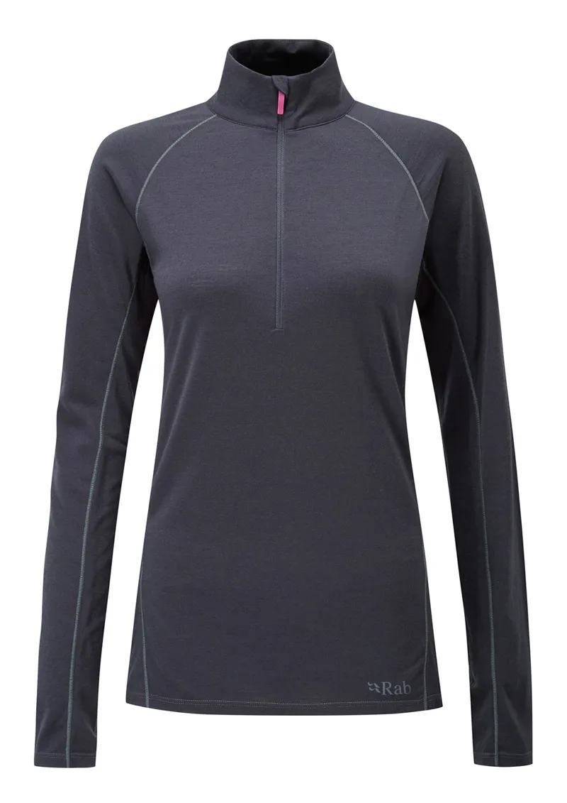 Rab Womens Merino 160 Long Sleeve Zip Tee Ebony