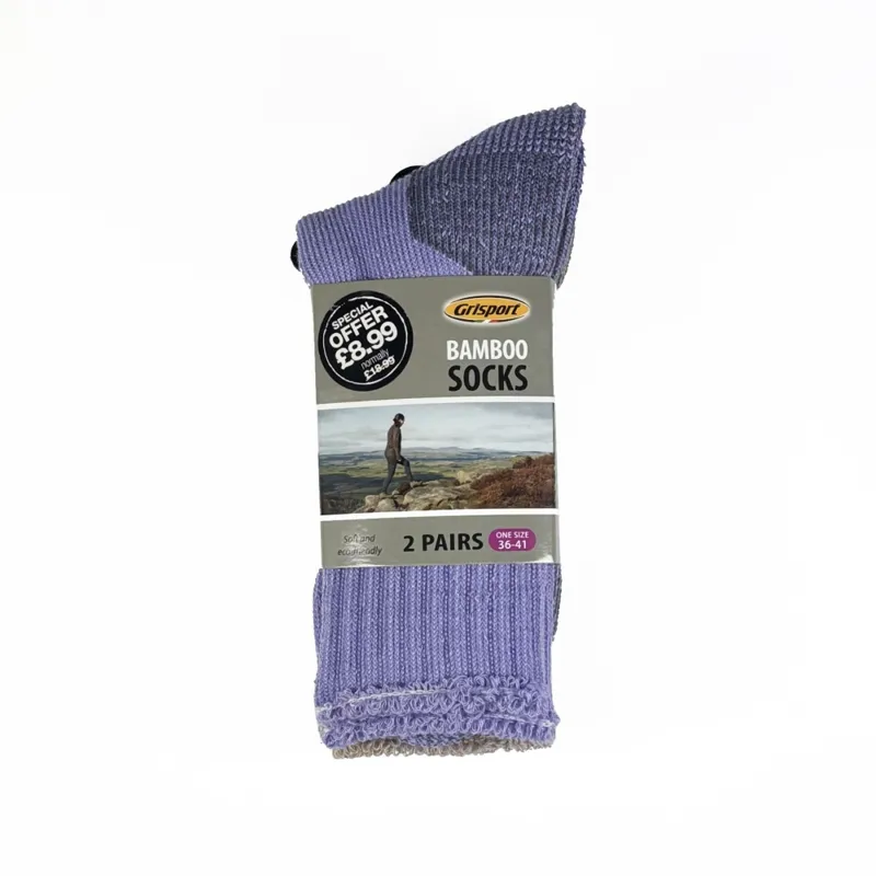 Grisport Women's Bamboo Socks 2 pack size 36-41 - Purple and Beige