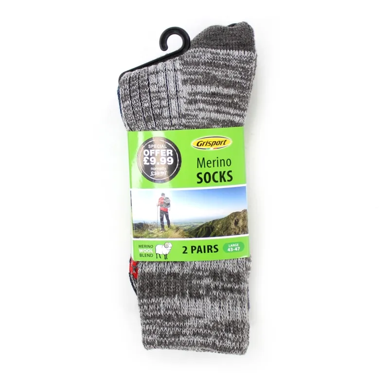 Grisport Men's Merino Socks 2 pack size 39-42 - Navy and Grey