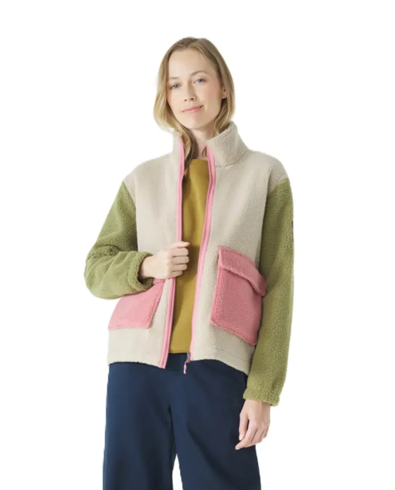 Mousqueton Women's Solent Sherpa Fleece Jacket - Mastic/Marine/Mousse/Pivoine